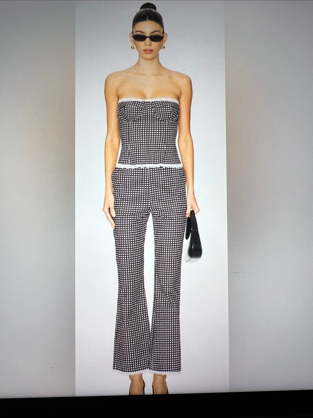 NWT WeWoreWhat Black & White Gingham Corset & Pant Set